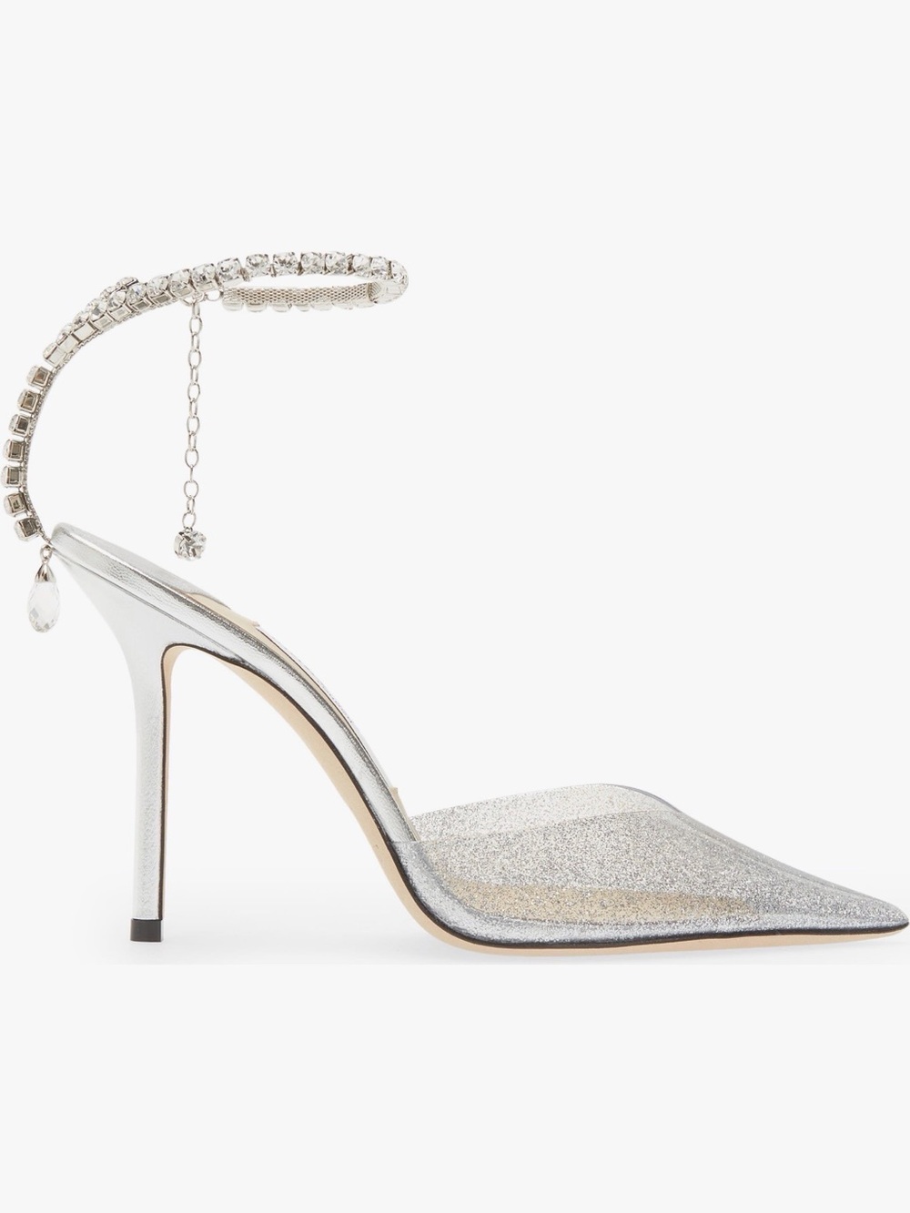 Jimmy Choo Silver Crystal-Ankle Pointed Toe Stiletto Pumps
